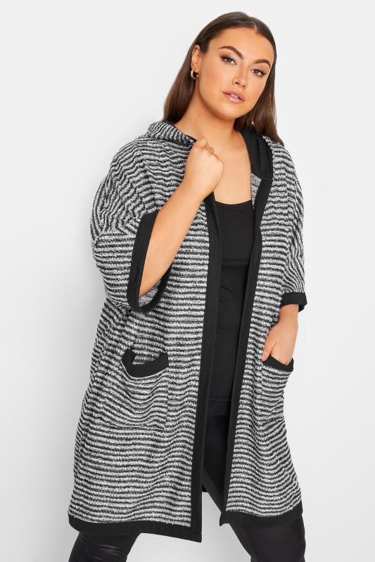  Tallas Grandes YOURS LUXURY Curve Black Stripe Hooded Cardigan