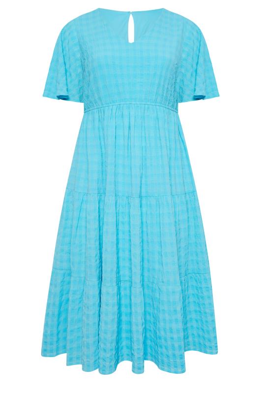 LIMITED COLLECTION Plus Size Aqua Blue Textured Tiered Smock Dress | Yours Clothing 7