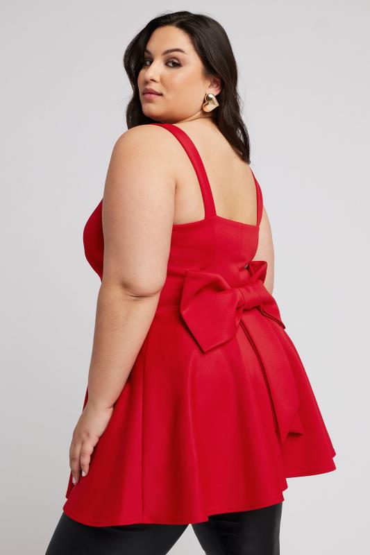 Plus Size  YOURS LONDON Curve Red Bow Back Peplum Top