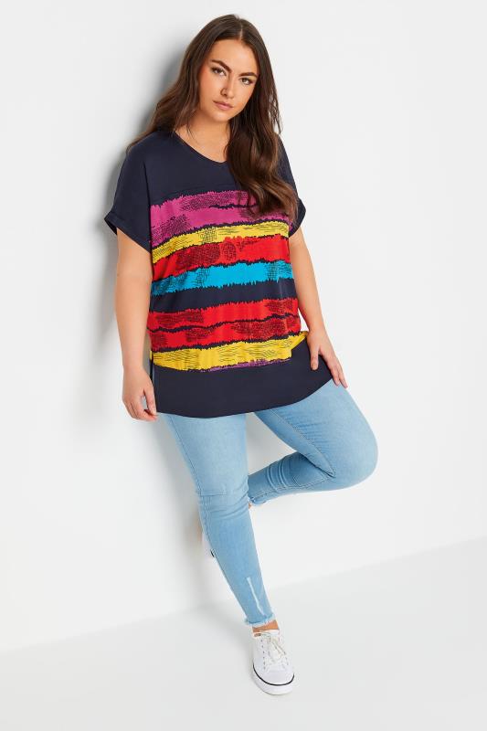 YOURS Plus Size Navy Blue Abstract Stripe Print Top | Yours Clothing 2