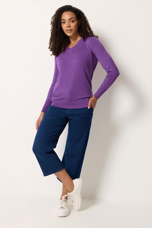 M&Co Purple V-Neck Long Sleeve Jumper | M&Co 1