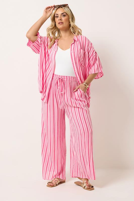 YOURS Plus Size Pink Stripe Crinkle Shirt | Yours Clothing 2