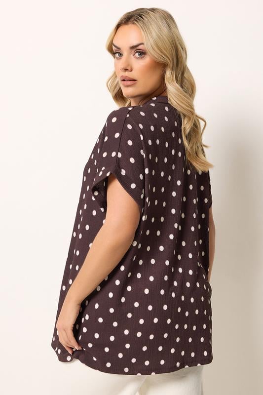 YOURS Plus Size Chocolate Brown Polka Dot Shirt | Yours Clothing 2