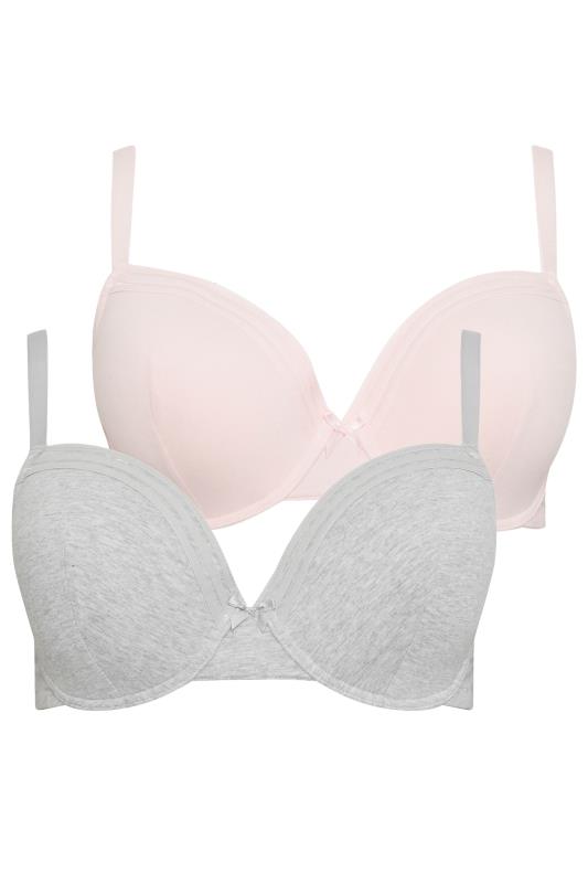 YOURS 2 PACK Grey Marl & Pink Lace Trim Padded Bra | Yours Clothing 7