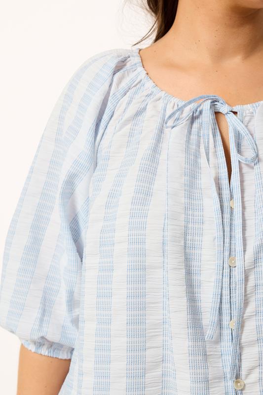 YOURS Plus Size Blue Stripe Tie Neck Top | Yours Clothing 4