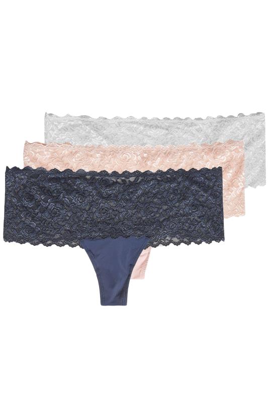 3 PACK Curve Navy Blue & Pink Lace Low Rise Brazilian Knickers 4