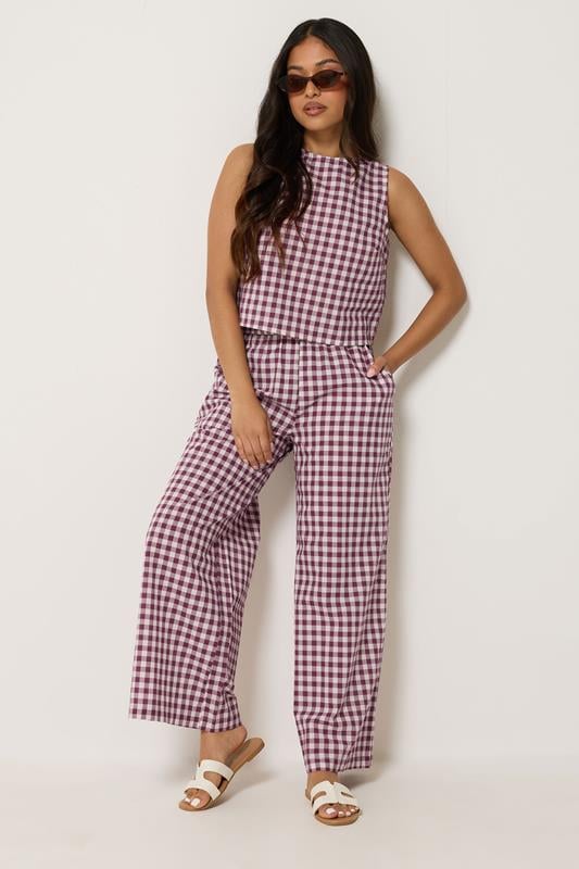 PixieGirl Petite Women's Burgundy Red Cotton Gingham Top | PixieGirl  2