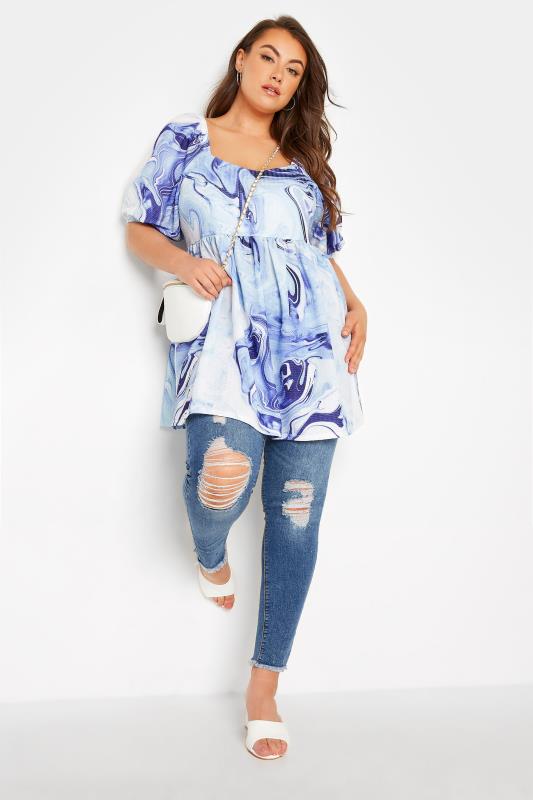 LIMITED COLLECTION Curve Blue Marble Print Milkmaid Top 2