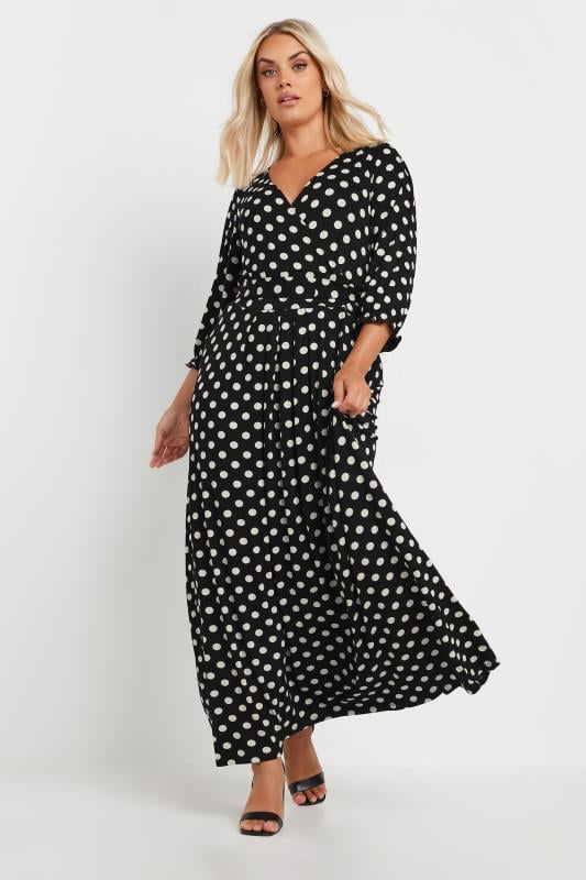  Tallas Grandes YOURS Curve Black Polka Dot Print Tie Waist Maxi Wrap Dress