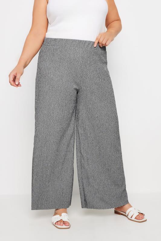 YOURS Plus Size Dark Grey Abstract Print Textured Wide Leg Trousers | Yours Clothing 1