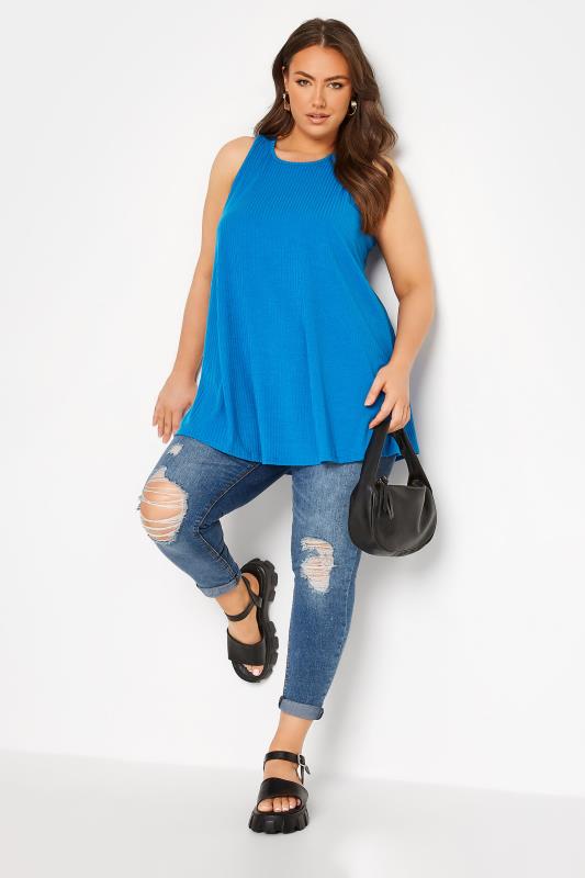 LIMITED COLLECTION Plus Size Cobalt Blue Racer Back Swing Vest Top | Yours Clothing 2