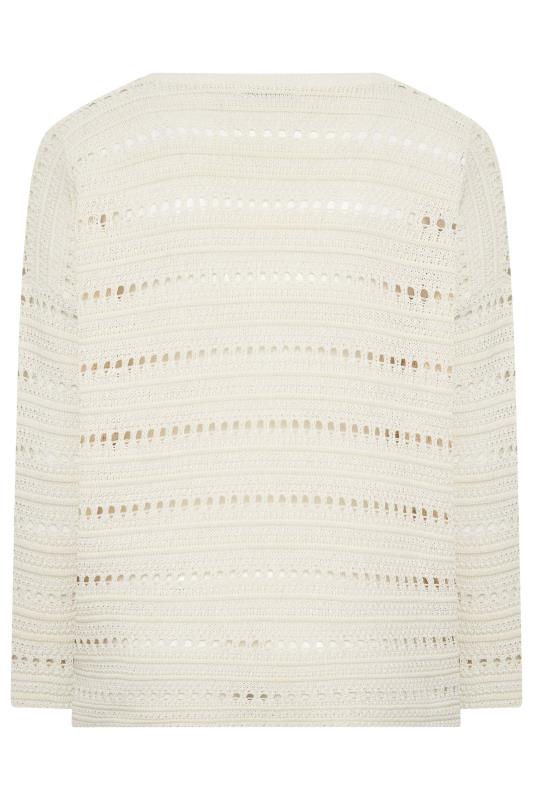 YOURS Curve Plus Size Cream Crochet V-Neck Jumper | Yours Clothing  7
