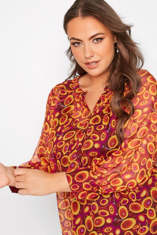 Plus Size Orange Retro Swirl Print Balloon Sleeve Shirt | Yours Clothing 4