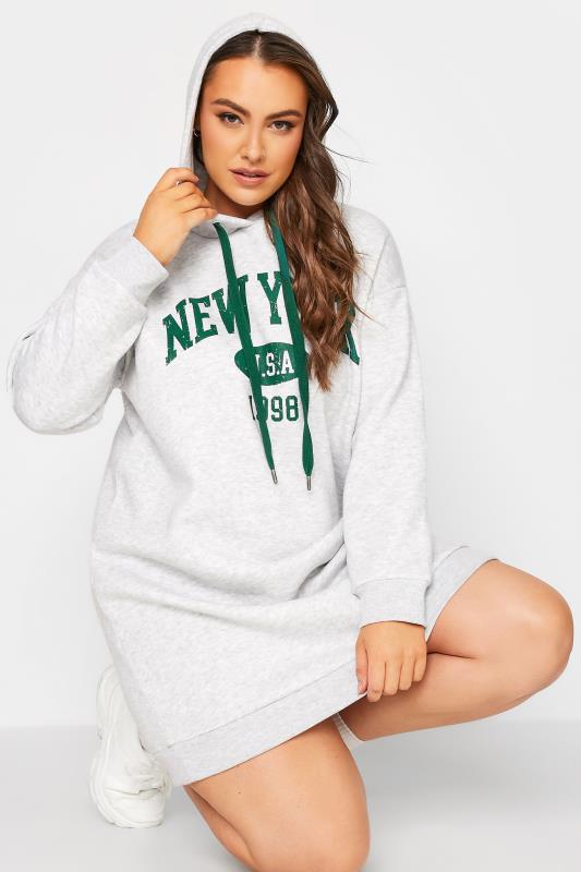 Plus Size Grey 'New York' Slogan Hoodie Dress | Yours Clothing 4