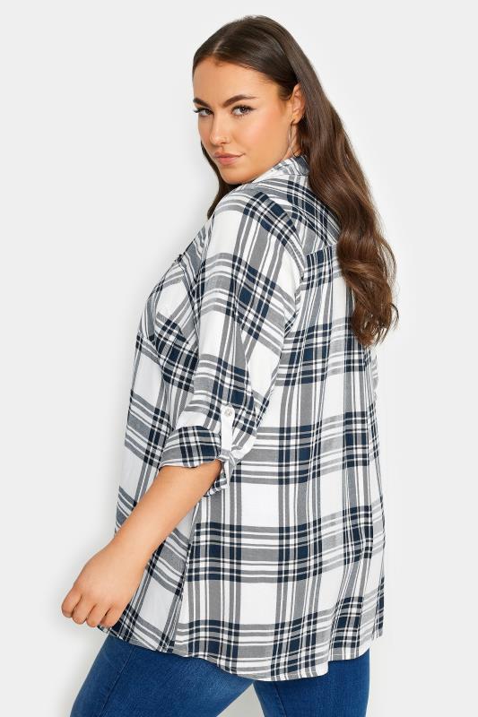 YOURS Curve Plus Size White & Blue Check Print Shirt | Yours Clothing  3