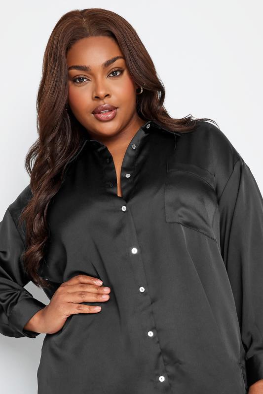Yours Plus Size Black Satin Cuffed Sleeve Shirt | Yours Clothing  4