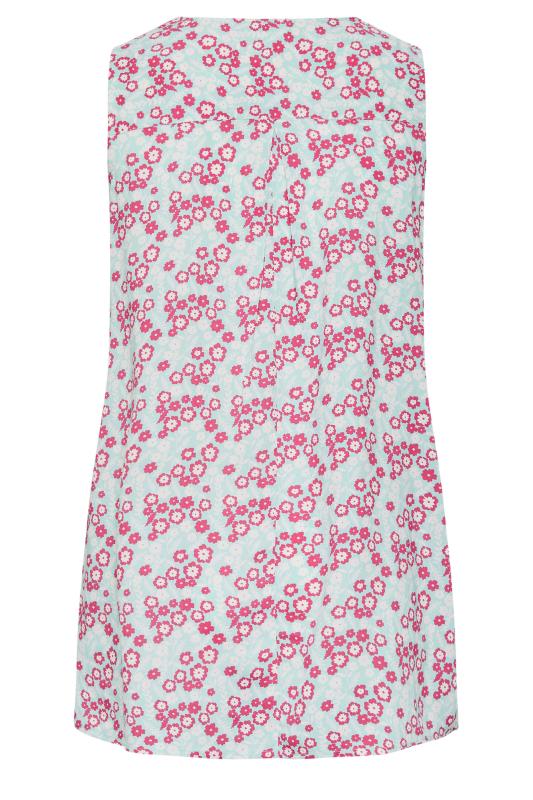 YOURS Curve Light Blue & Pink Floral Print Swing Top | Yours Clothing  7
