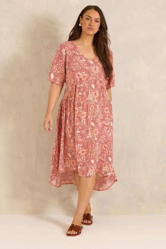 EVANS Plus Size Rust Orange High-Low Midi Dress | Evans 2