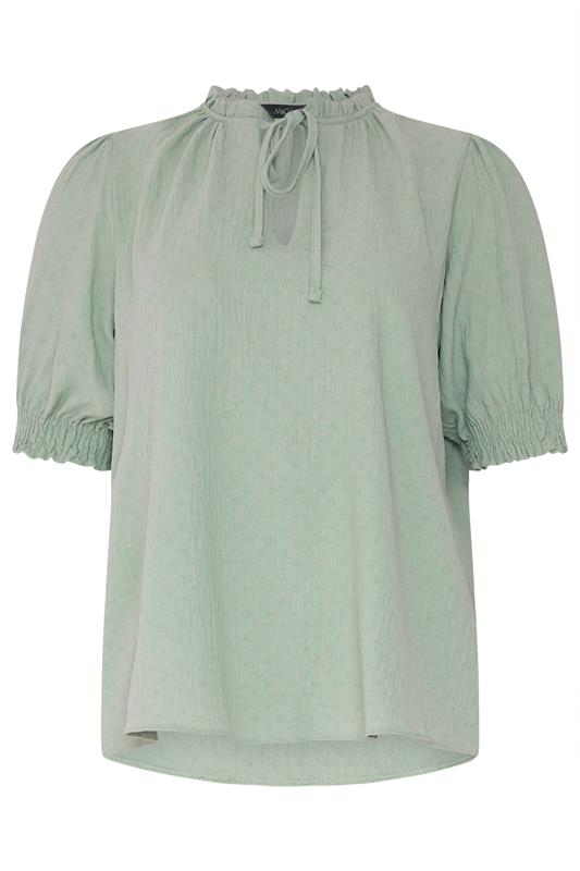 M&Co Green Pastel Tie Neck Frill Sleeve Blouse | M&Co 6