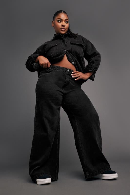 YOURS Plus Size Black Wide Leg Slouchy Jeans | Yours Clothing 2