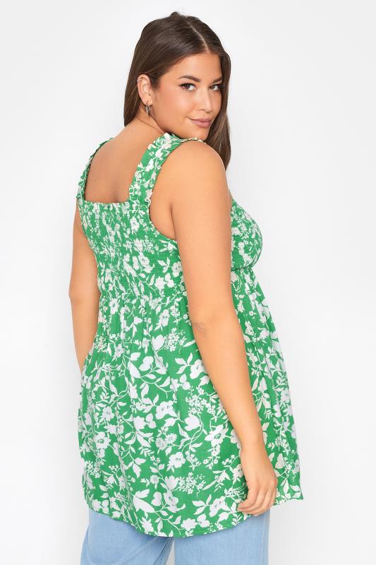 Plus Size Green Floral Shirred Vest Top | Yours Clothing 3