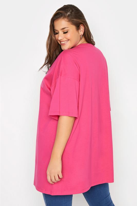 Curve Hot Pink 'Malibu' Slogan Oversized T-Shirt 3
