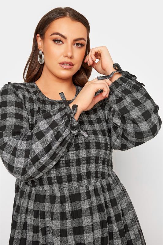LIMITED COLLECTION Curve Black & Grey Check Shirred Dress 4