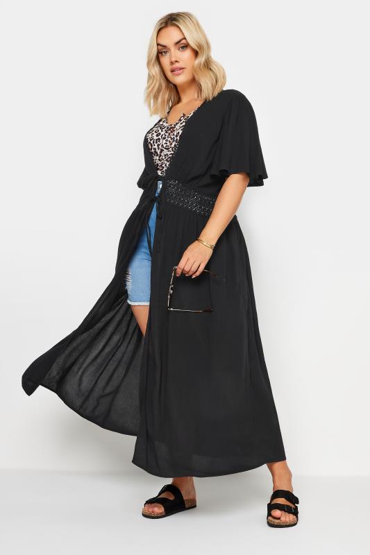 YOURS Plus Size Black Crinkle Maxi Kimono | Yours Clothing 2