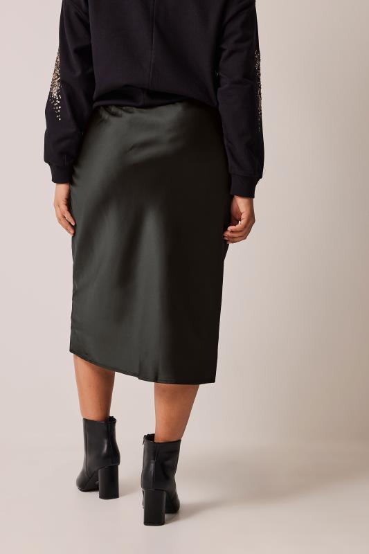 EVANS Plus Size Black Midi Satin Skirt  4