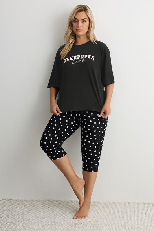 YOURS Plus Size Black 'Sleepover Club' Sleep Top | Yours Clothing 1