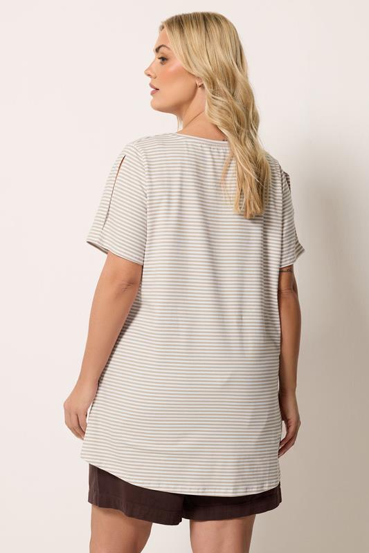 YOURS Plus Size Natural Brown Stripe Swing T-Shirt | Yours Clothing 4