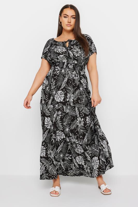 YOURS Plus Size Black Floral Print Tie Front Maxi Dress | Yours Clothing 2