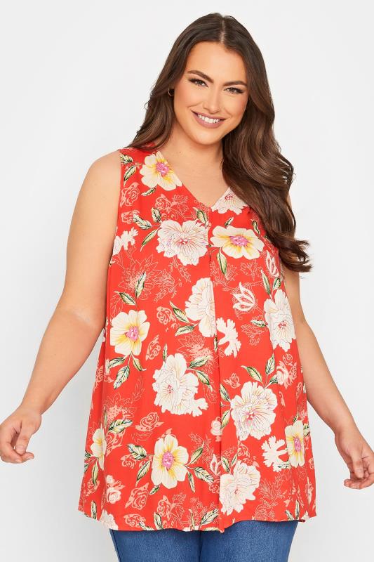 Plus Size Red Floral Swing Vest Top | Yours Clothing 1