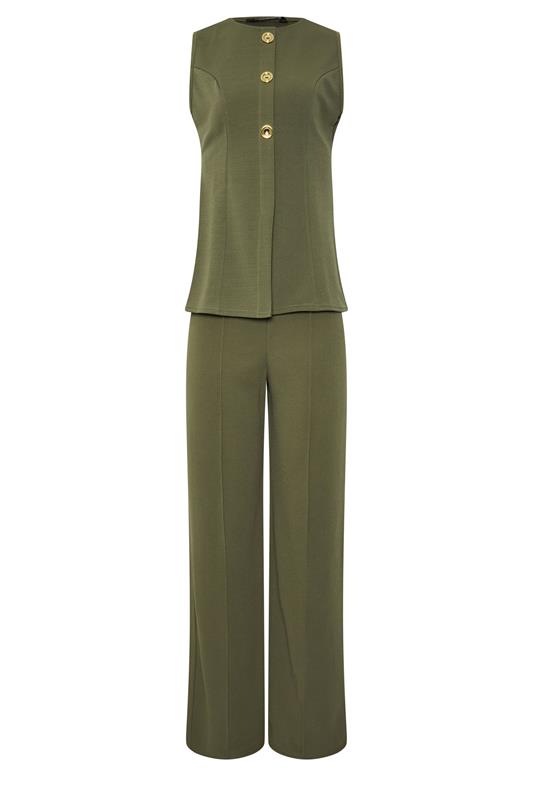 LTS Tall Women's Set Khaki Green Textured Waistcoat & Wide Leg Trousers | Long Tall Sally 5