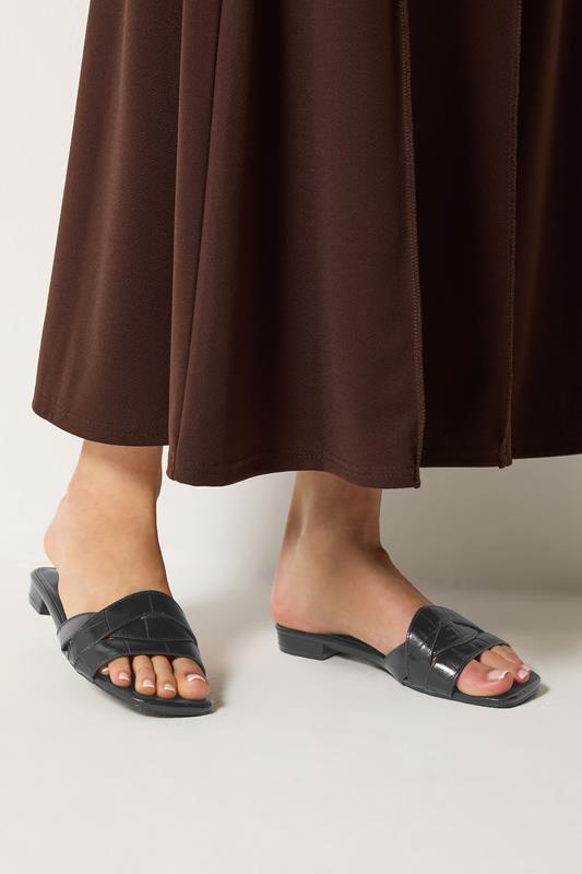 LTS Black Twisted Block Mule Sandals In Standard Fit | Long Tall Sally 1