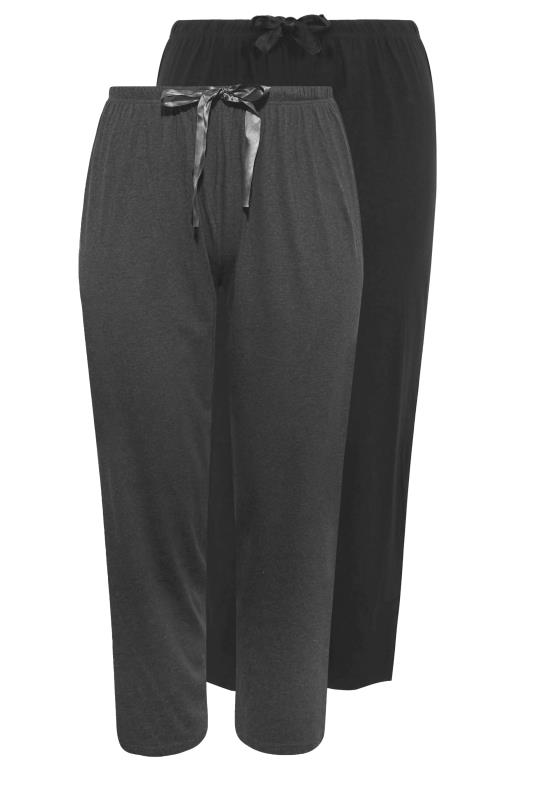 2 PACK Plus Size Black & Grey Wide Leg Pyjama Bottoms | Yours Clothing 5
