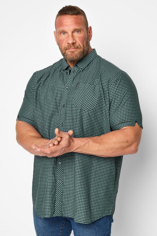  BEN SHERMAN Big & Tall Teal Blue Short Sleeve Check Shirt