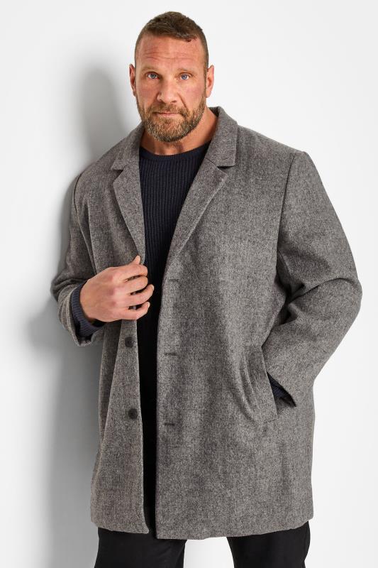 Men's  JACK & JONES Big & Tall Grey Single Breasted Textured Coat