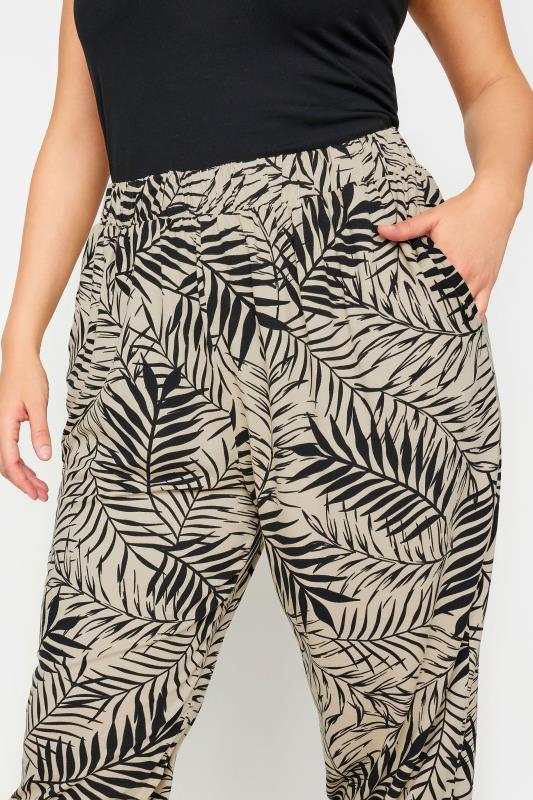 YOURS Plus Size Beige Brown Leaf Print Cropped Harem Trousers | Yours Clothing 4
