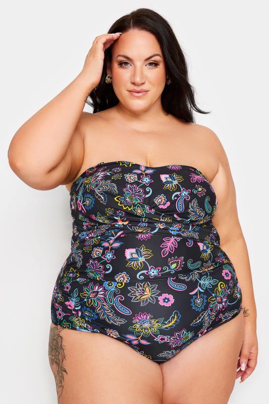 YOURS Plus Size Black Floral Paisley Print Tummy Control Swimsuit | Yours Clothing 4