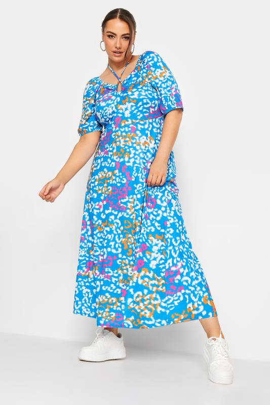 LIMITED COLLECTION Plus Size Blue Animal Print Tie Front Maxi Dress | Yours Clothing 2