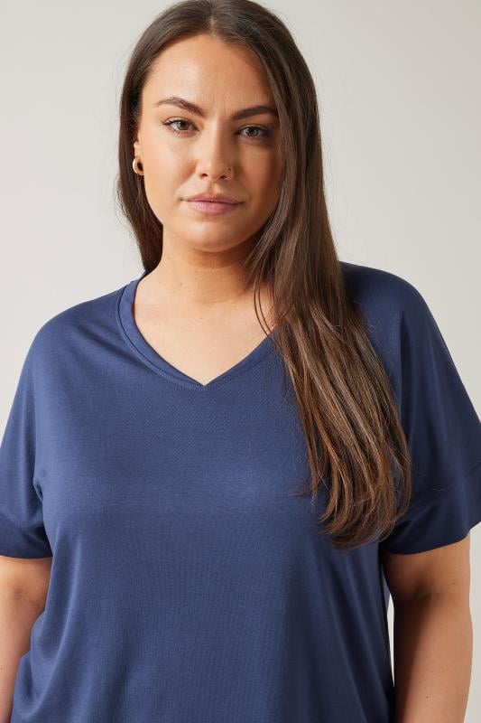 EVANS Plus Size Navy Blue V-Neck Modal Rich T-Shirt | Evans 4