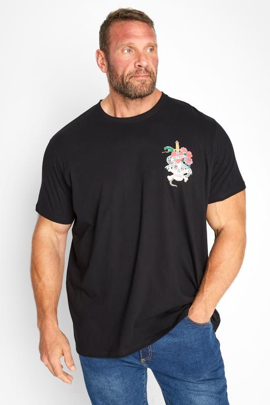 Men's  BadRhino Big & Tall Black 'Death Before Dishonour' Slogan Skull Print T-Shirt