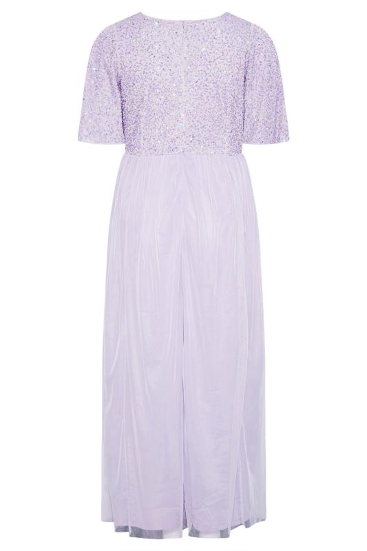 LUXE Plus Size Lilac Purple Sequin Hand Embellished Maxi Dress | Yours Clothing  7