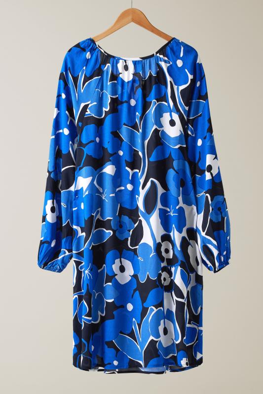 EVANS Plus Size Navy Blue Floral Print Tunic Dress | Evans  6