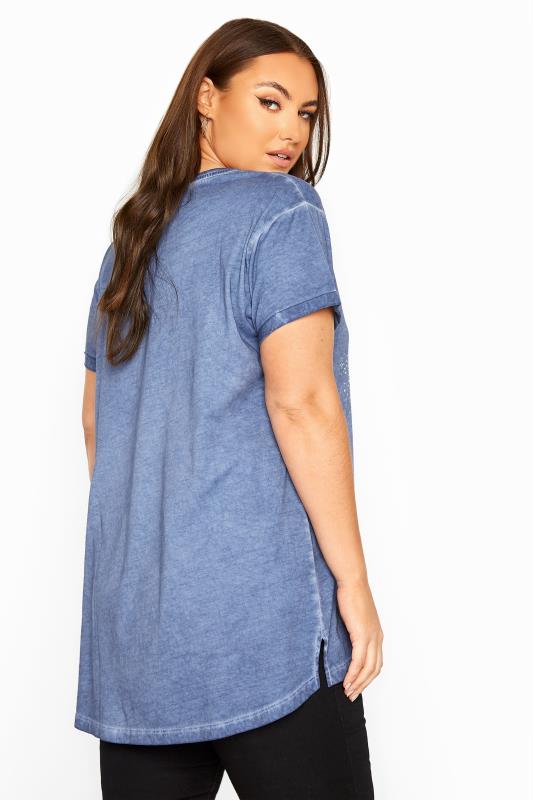 Blue Acid Wash Stud Star T-Shirt 