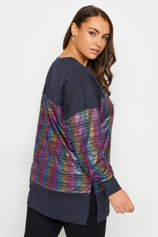 YOURS Plus Size Black Rainbow Metallic Stripe Top | Yours Clothing 3