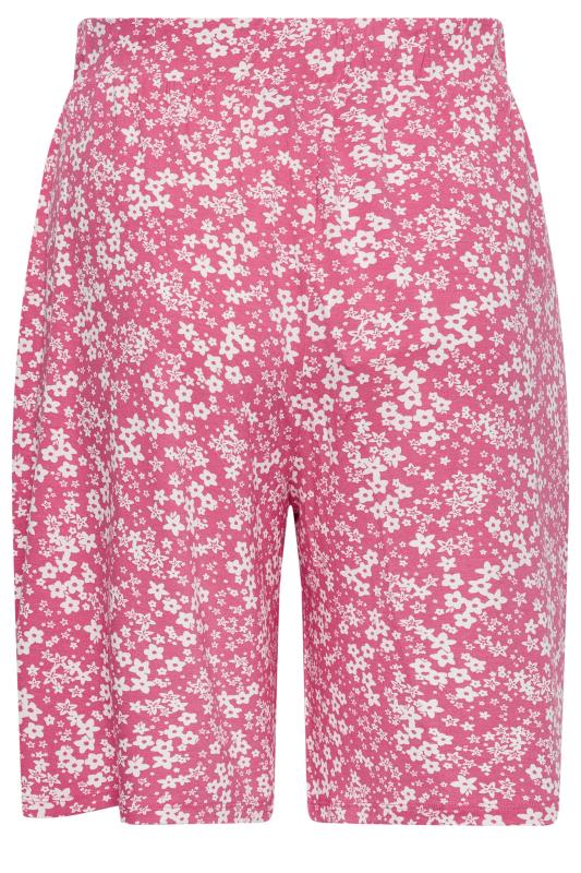 YOURS Curve Plus Size Pink Ditsy Print Jersey Shorts | Yours Clothing 5