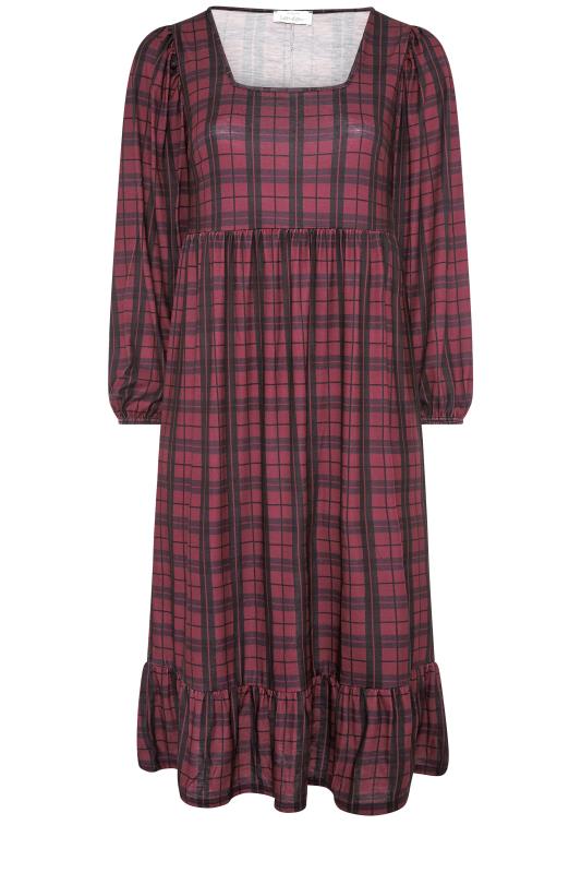 YOURS LONDON Curve Burgundy Red Check Smock Midi Dress 5