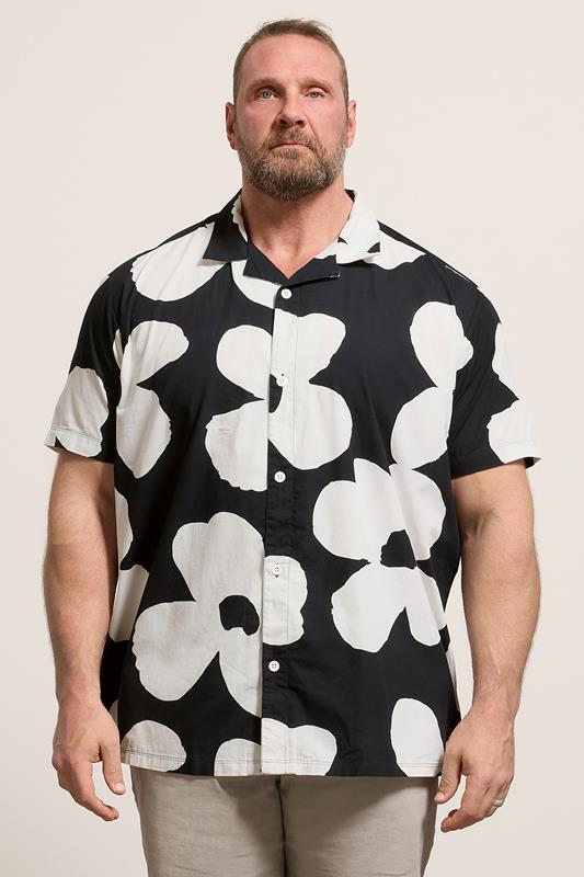  BadRhino Big & Tall Chemise noire en popeline à fleurs